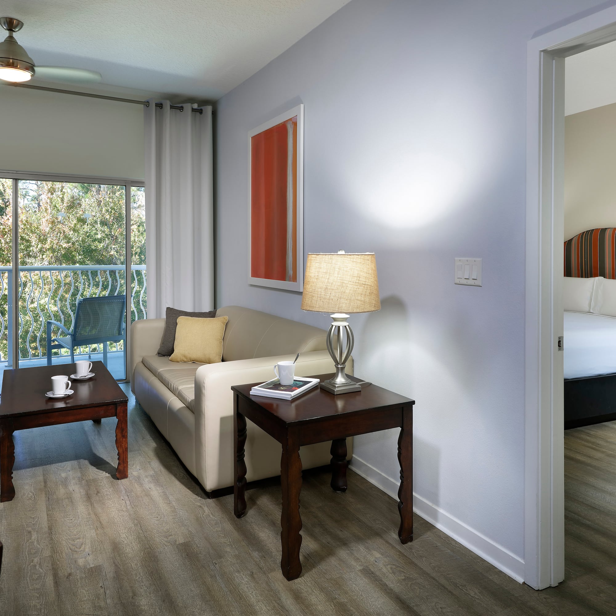 a living room with a couch and coffee table