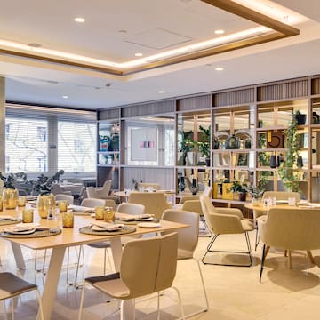 a room with tables and chairs