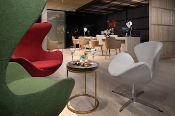a room with chairs and a table