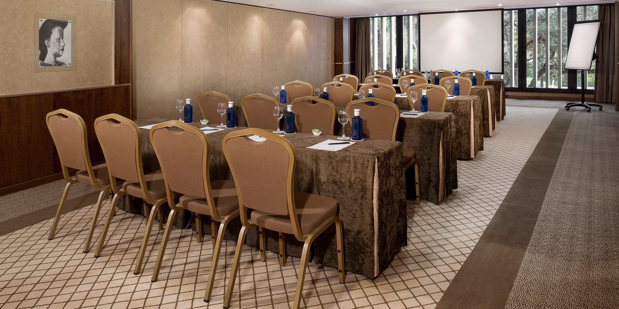 a room with tables and chairs