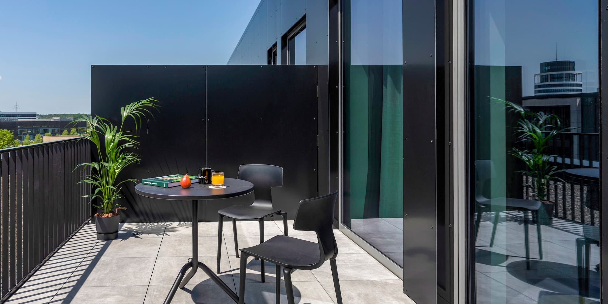 a table and chairs on a patio