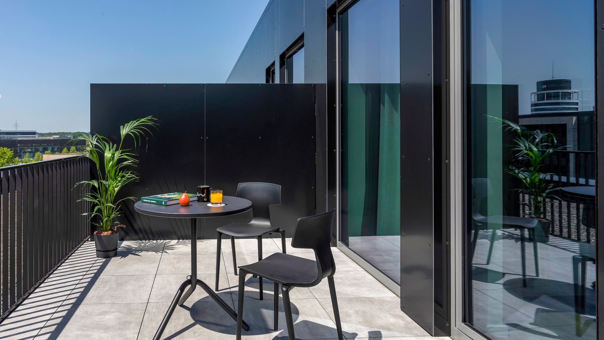 a table and chairs on a patio