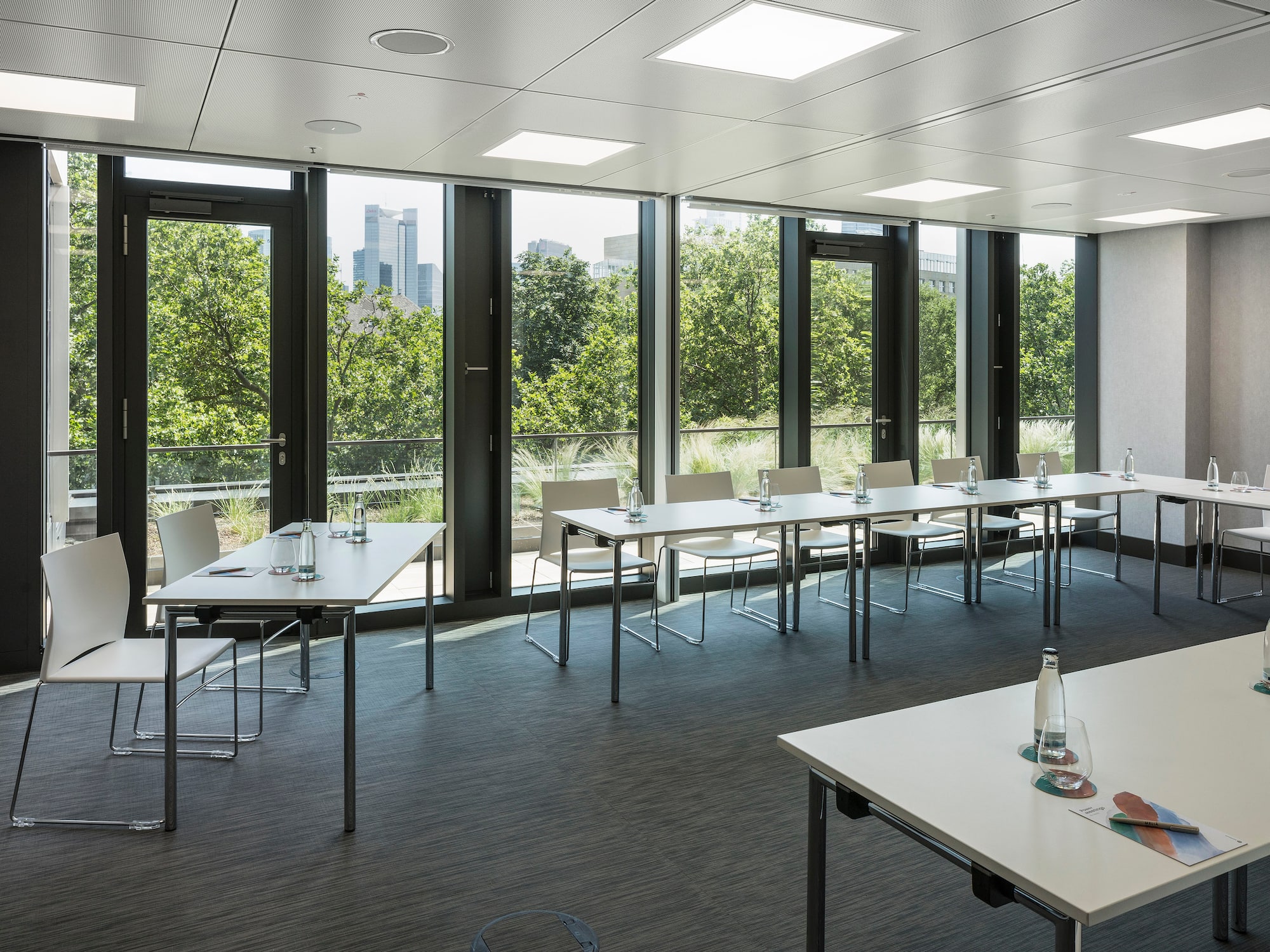 a room with tables and chairs