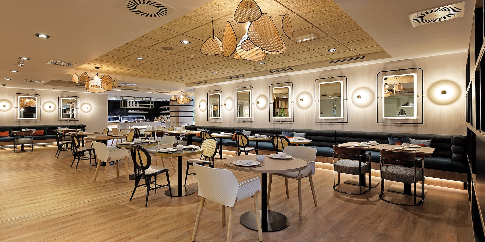 a restaurant with tables and chairs