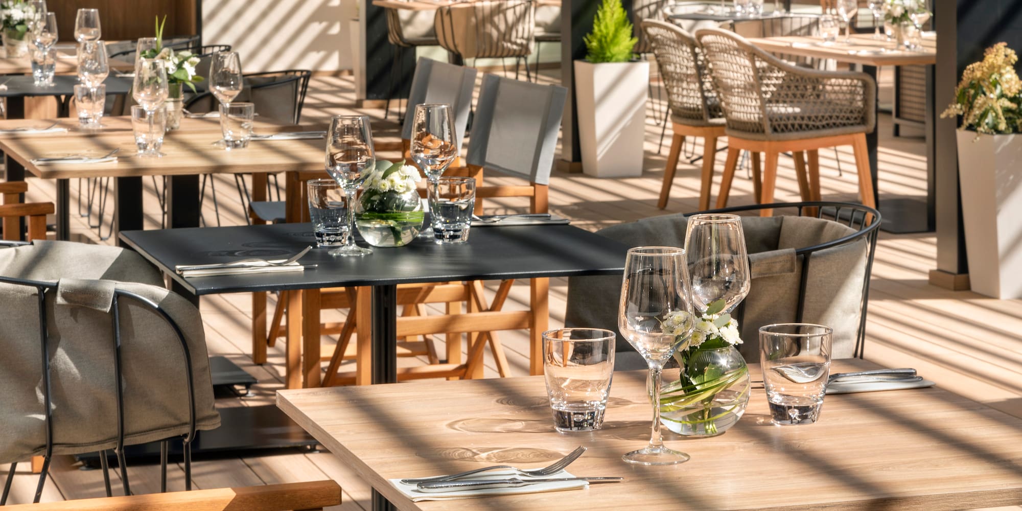 a table set up for a restaurant