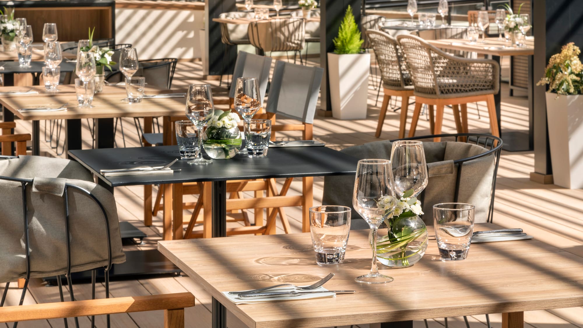 a table set up for a restaurant