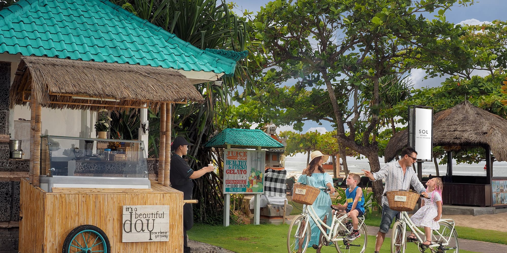 a group of people riding bicycles outside a food truck