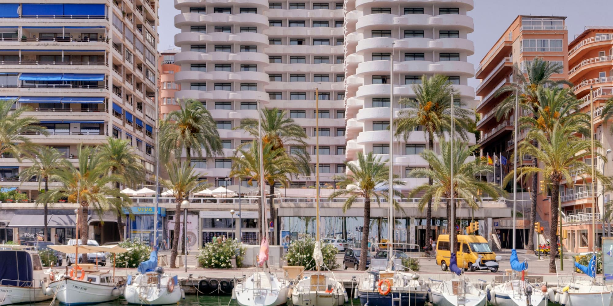 a group of boats in a harbor