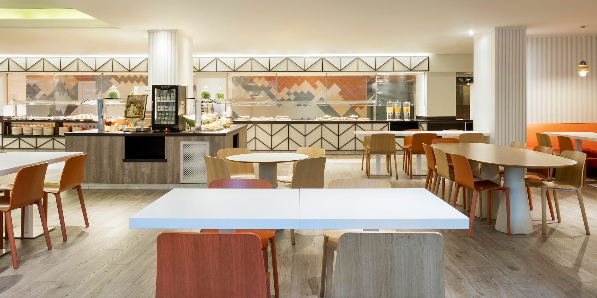 a room with tables and chairs