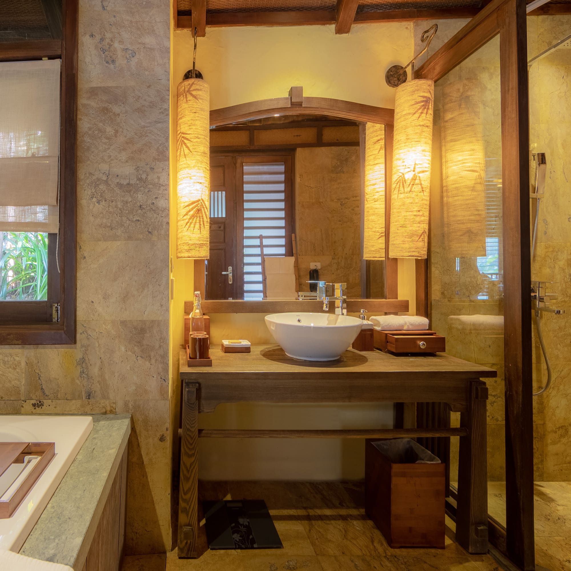 a bathroom with a sink and shower