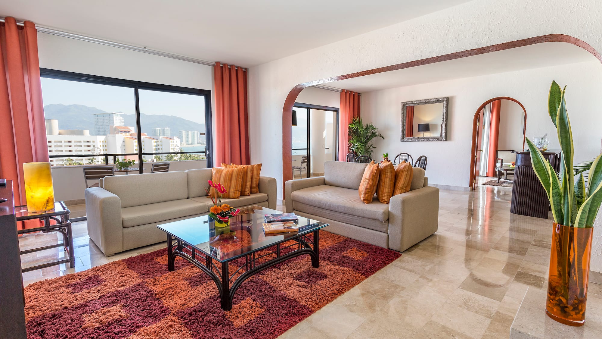 a living room with couches and a coffee table