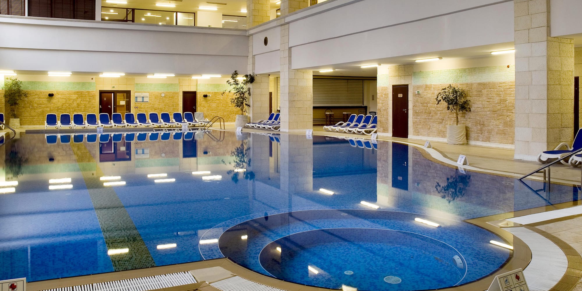 a swimming pool inside a building