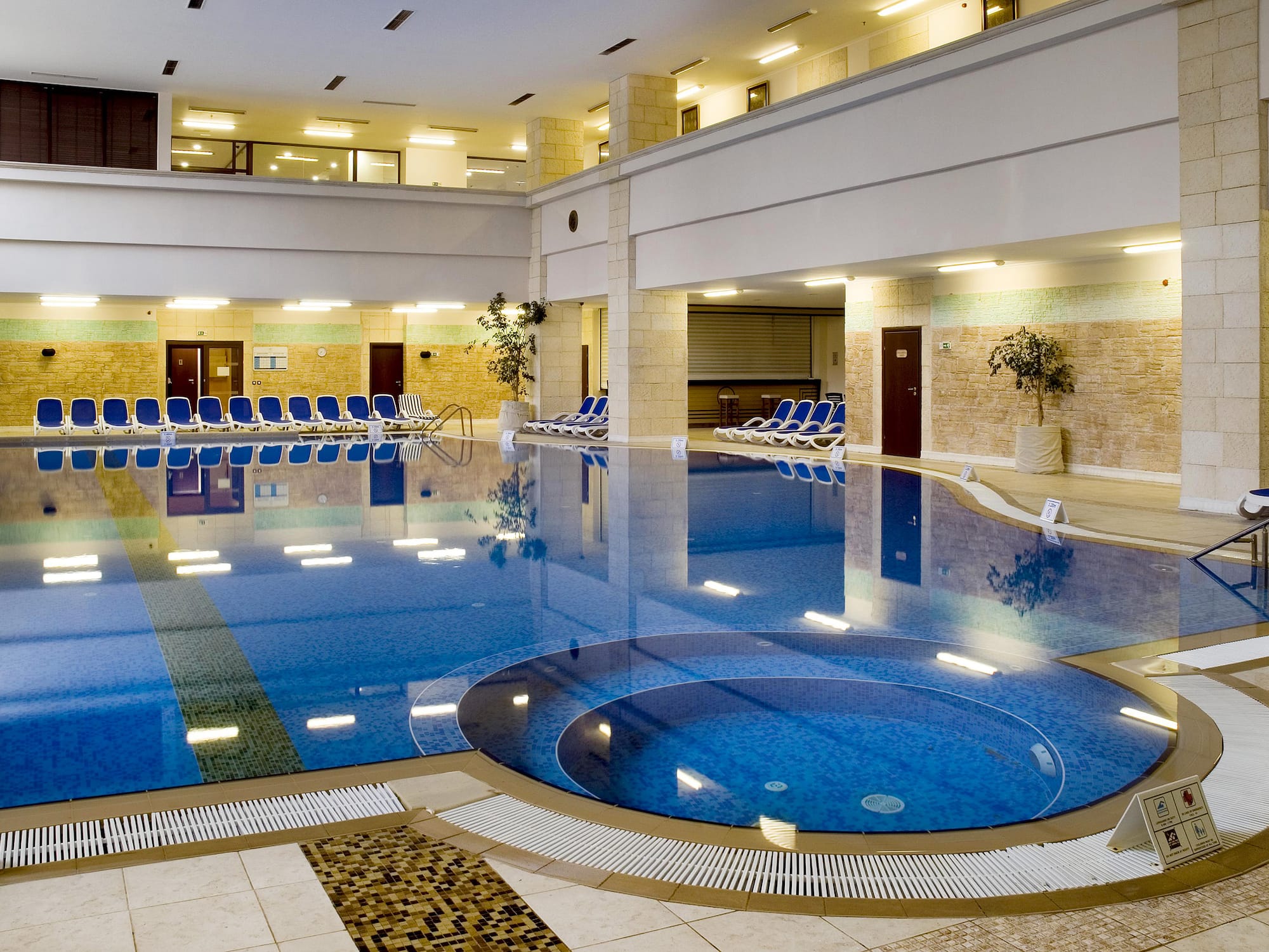 a swimming pool inside a building