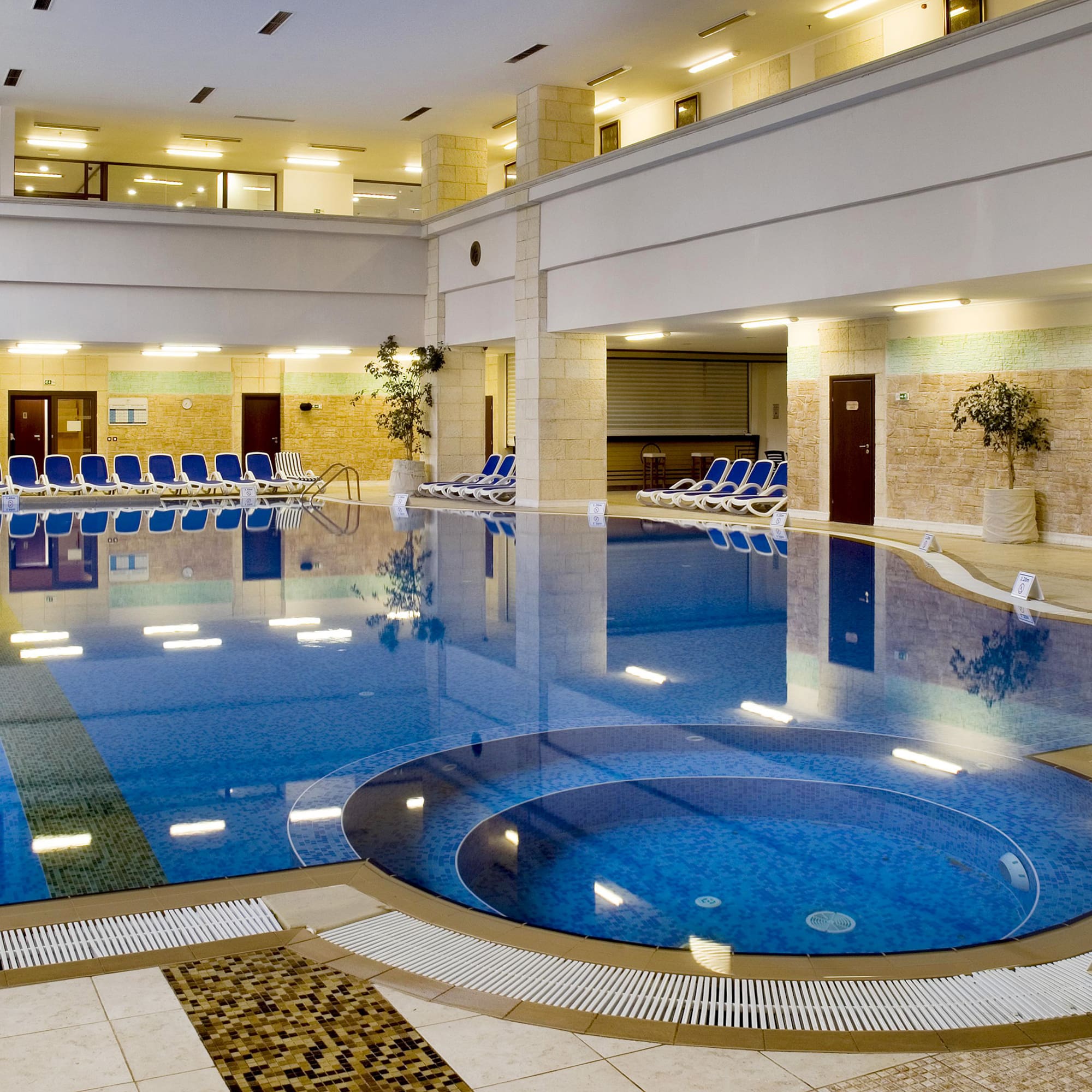 a swimming pool inside a building