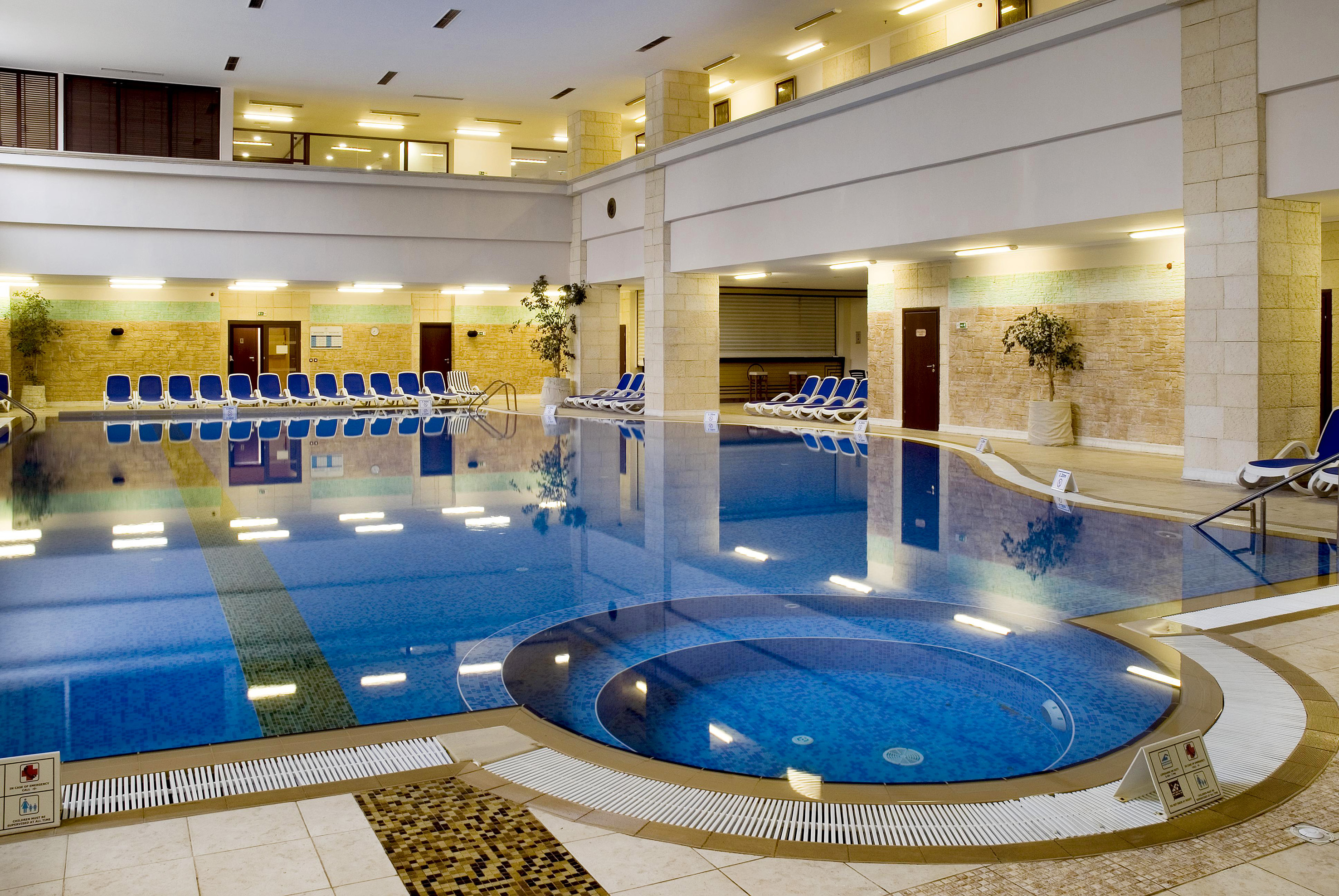 a swimming pool inside a building