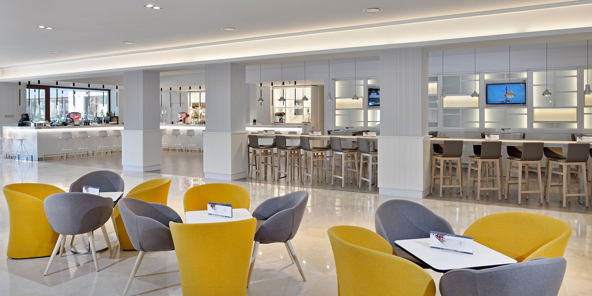 a room with tables and chairs