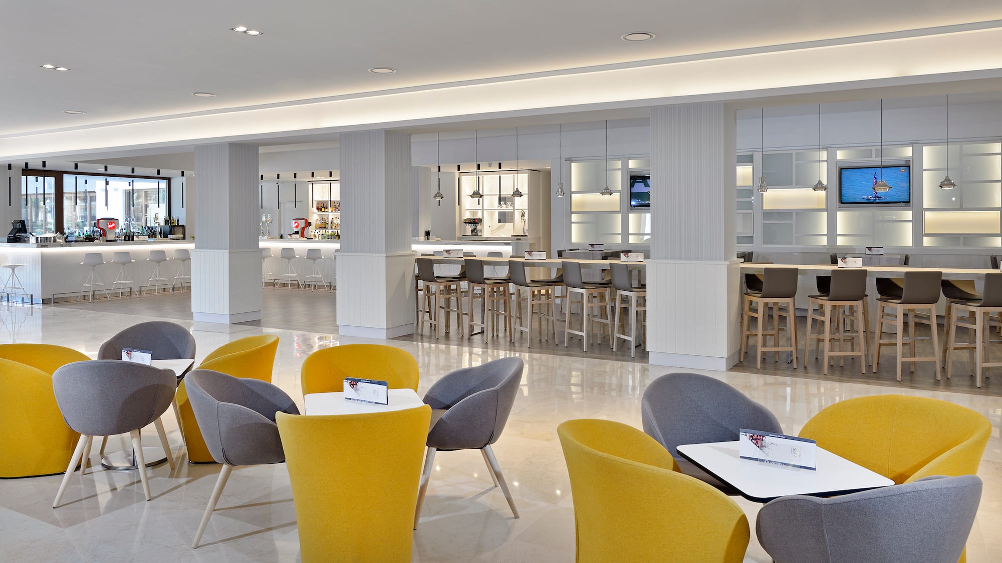 a room with tables and chairs