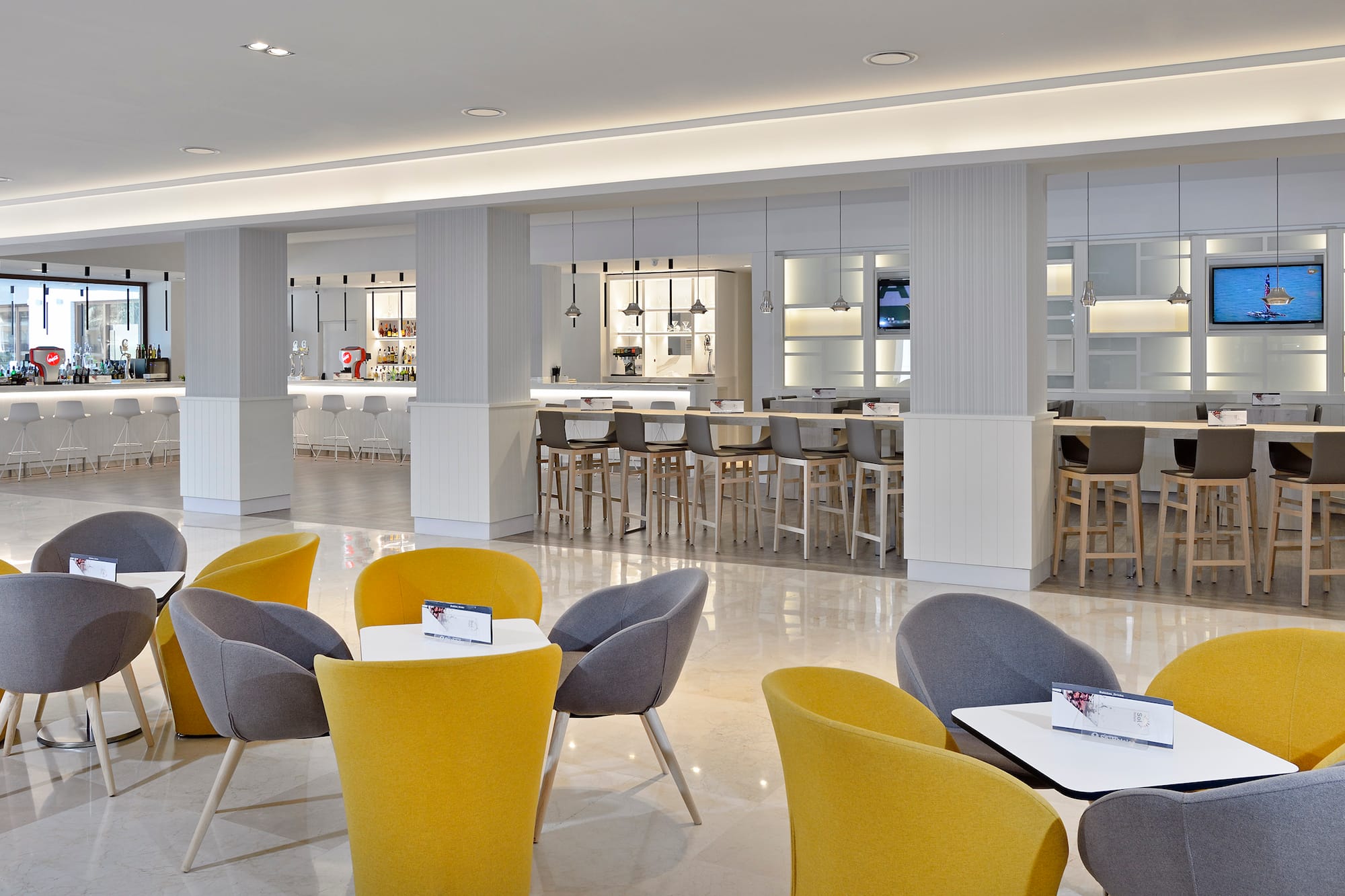 a room with tables and chairs