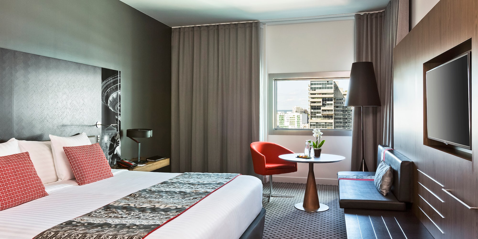 a room with a bed and a table