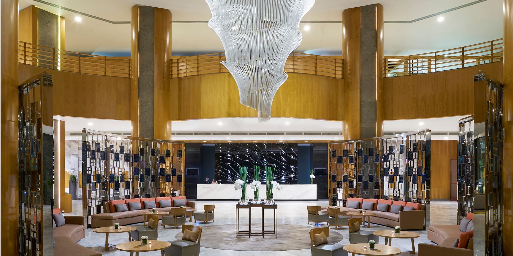 a large chandelier in a lobby