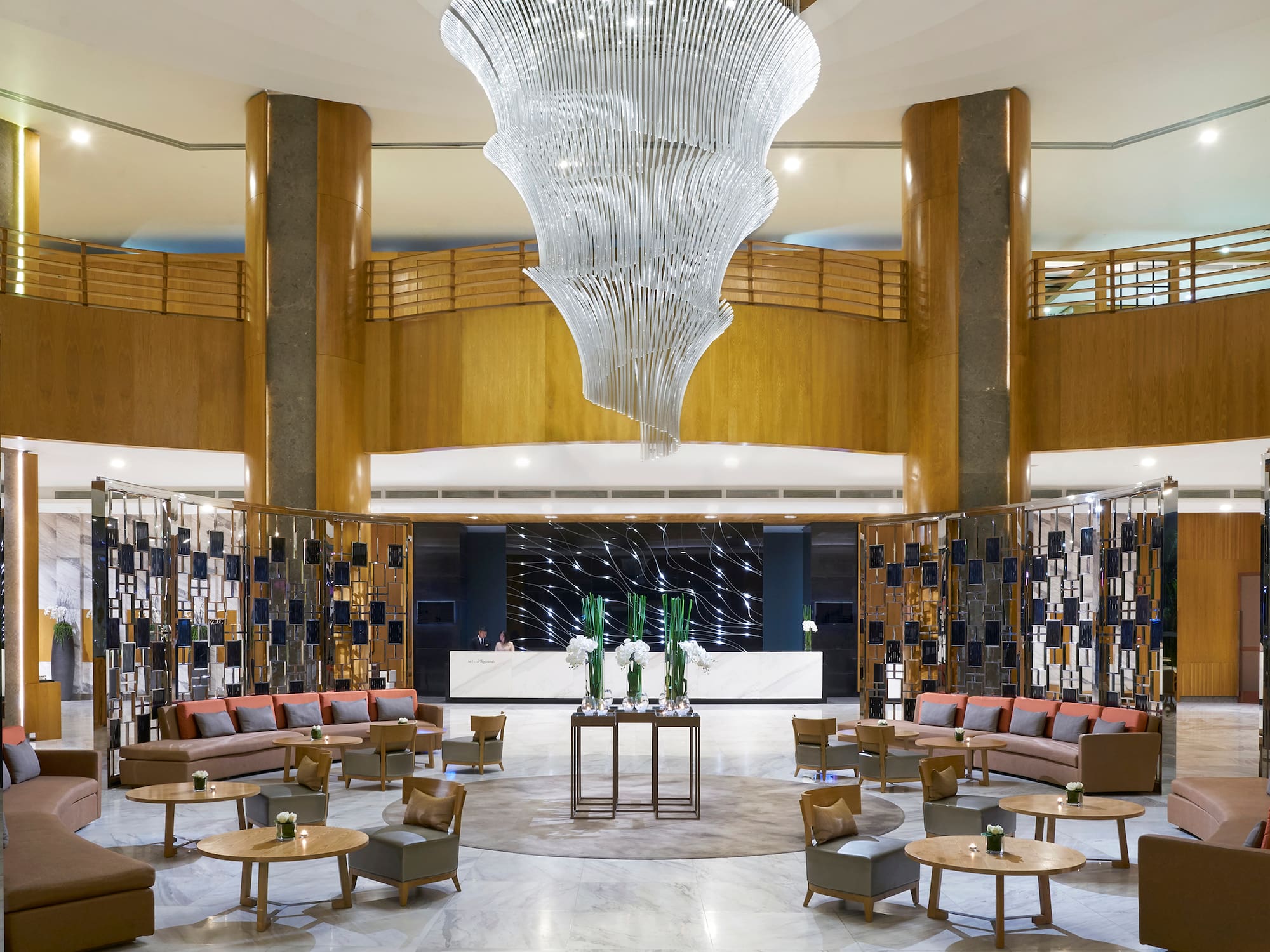 a large chandelier in a lobby