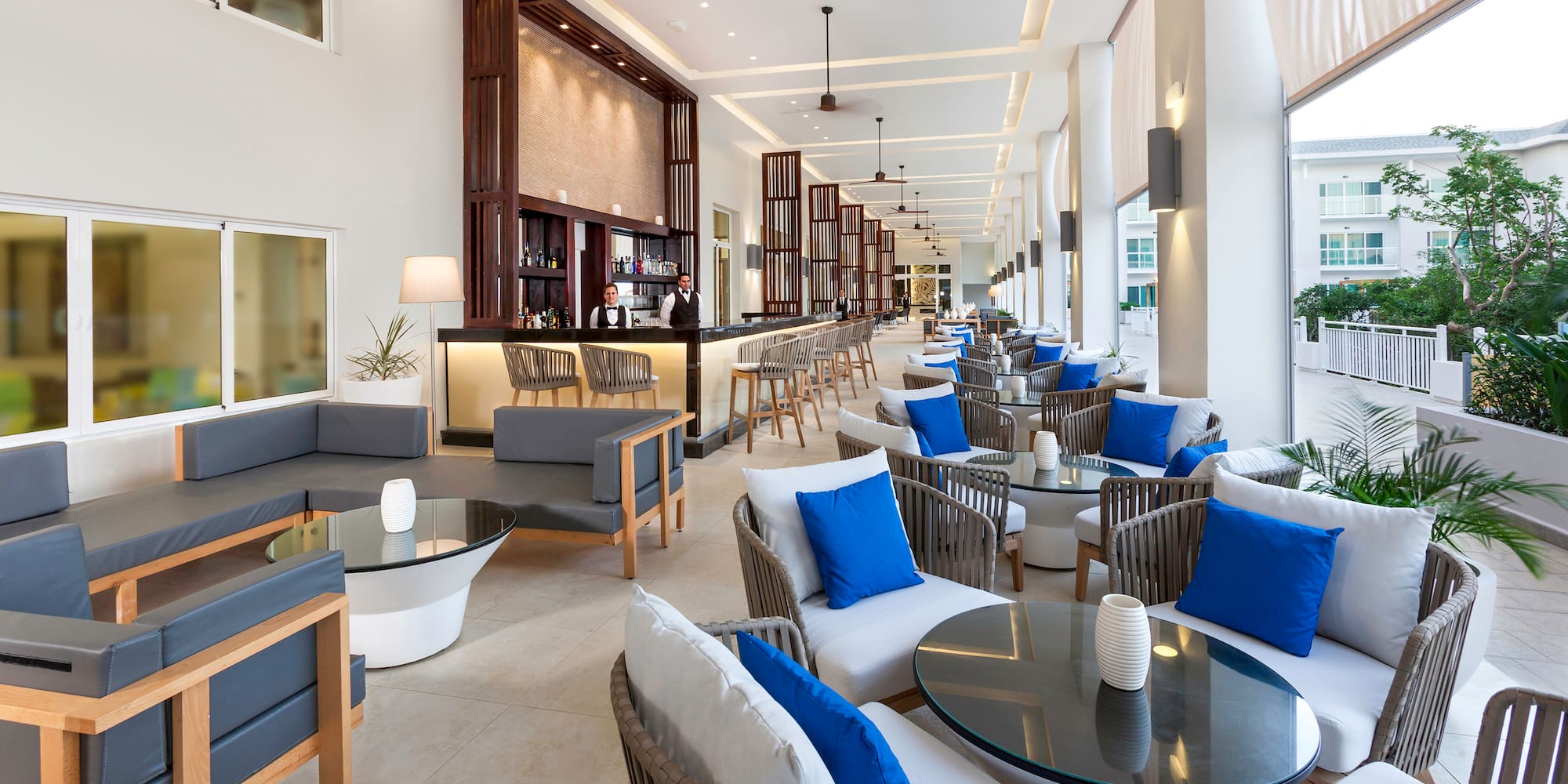 a room with tables and chairs