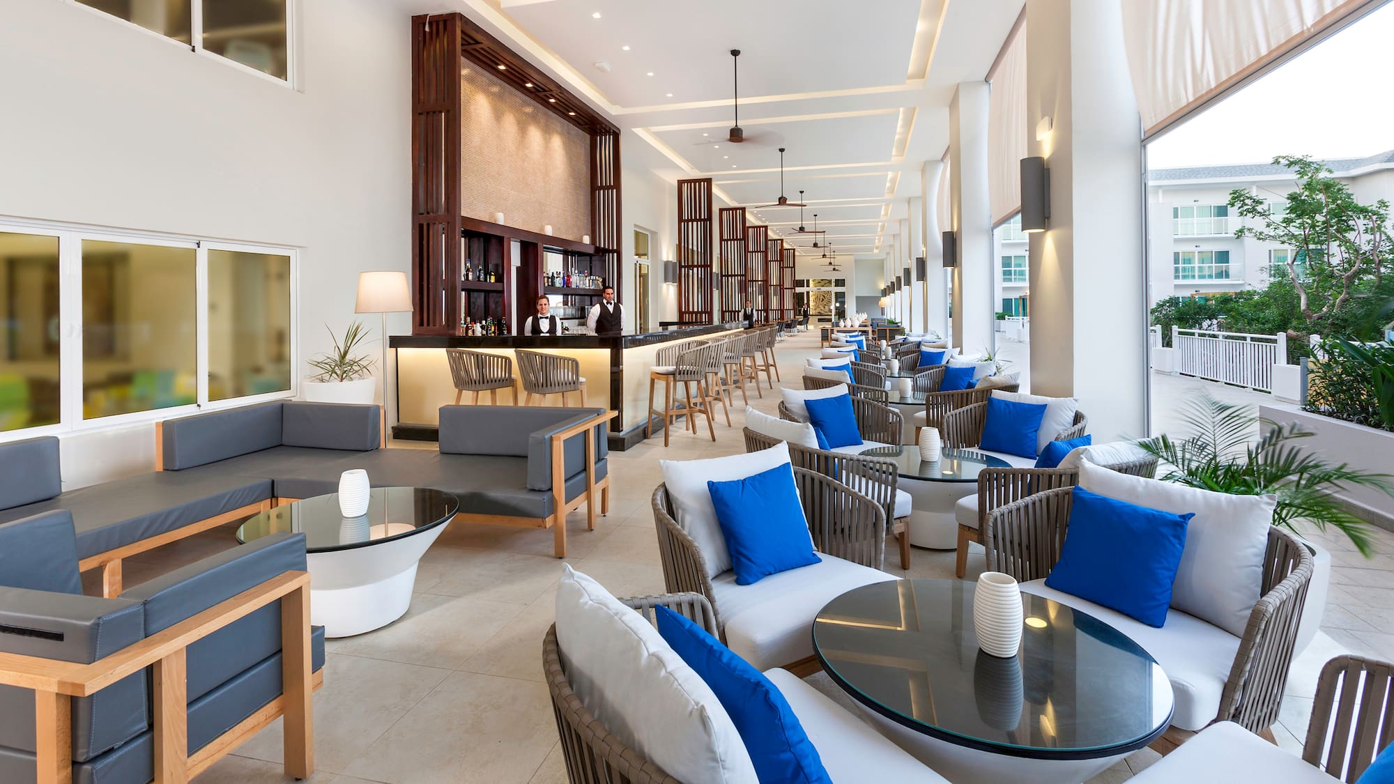 a room with tables and chairs