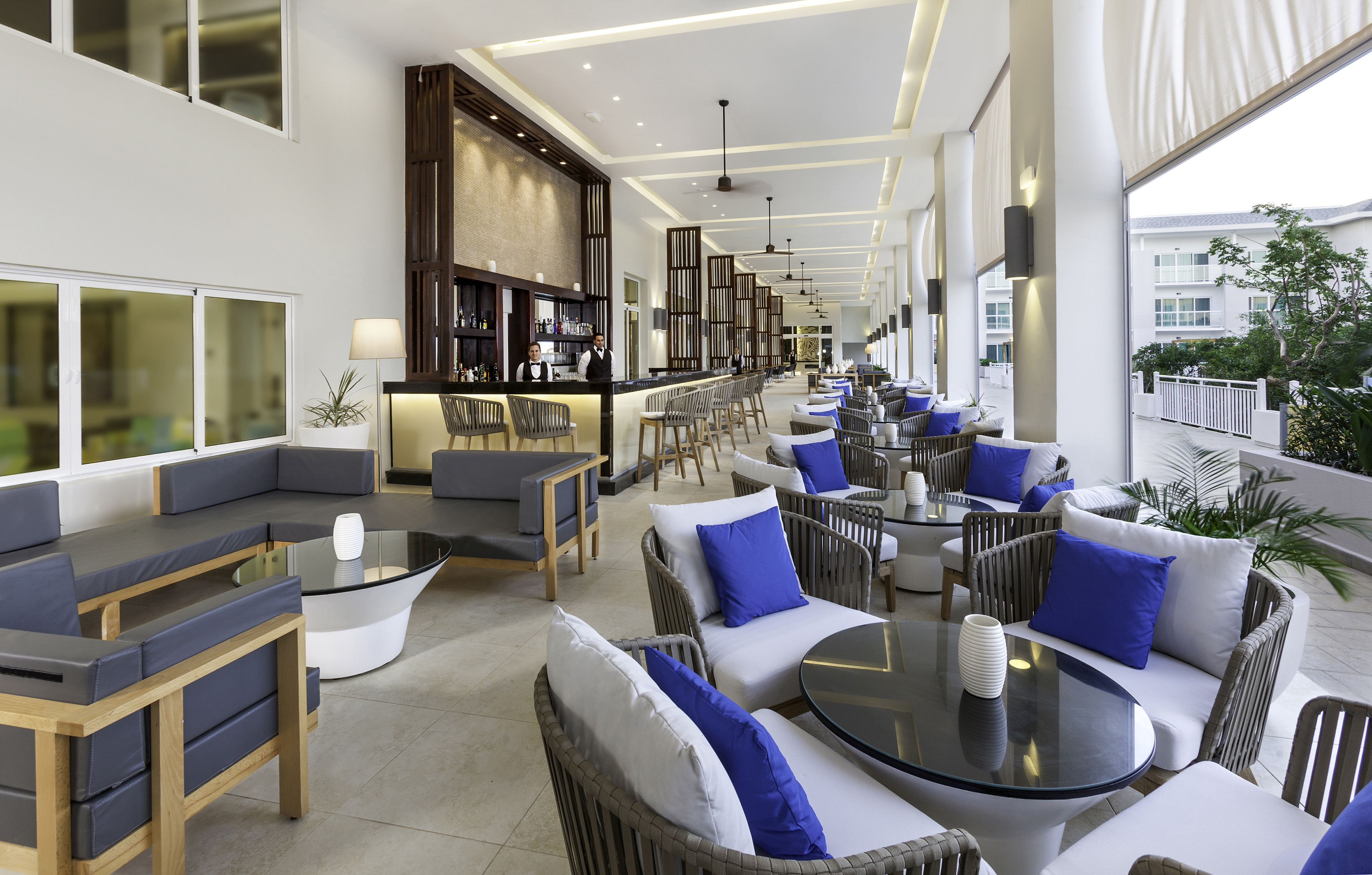 a room with tables and chairs