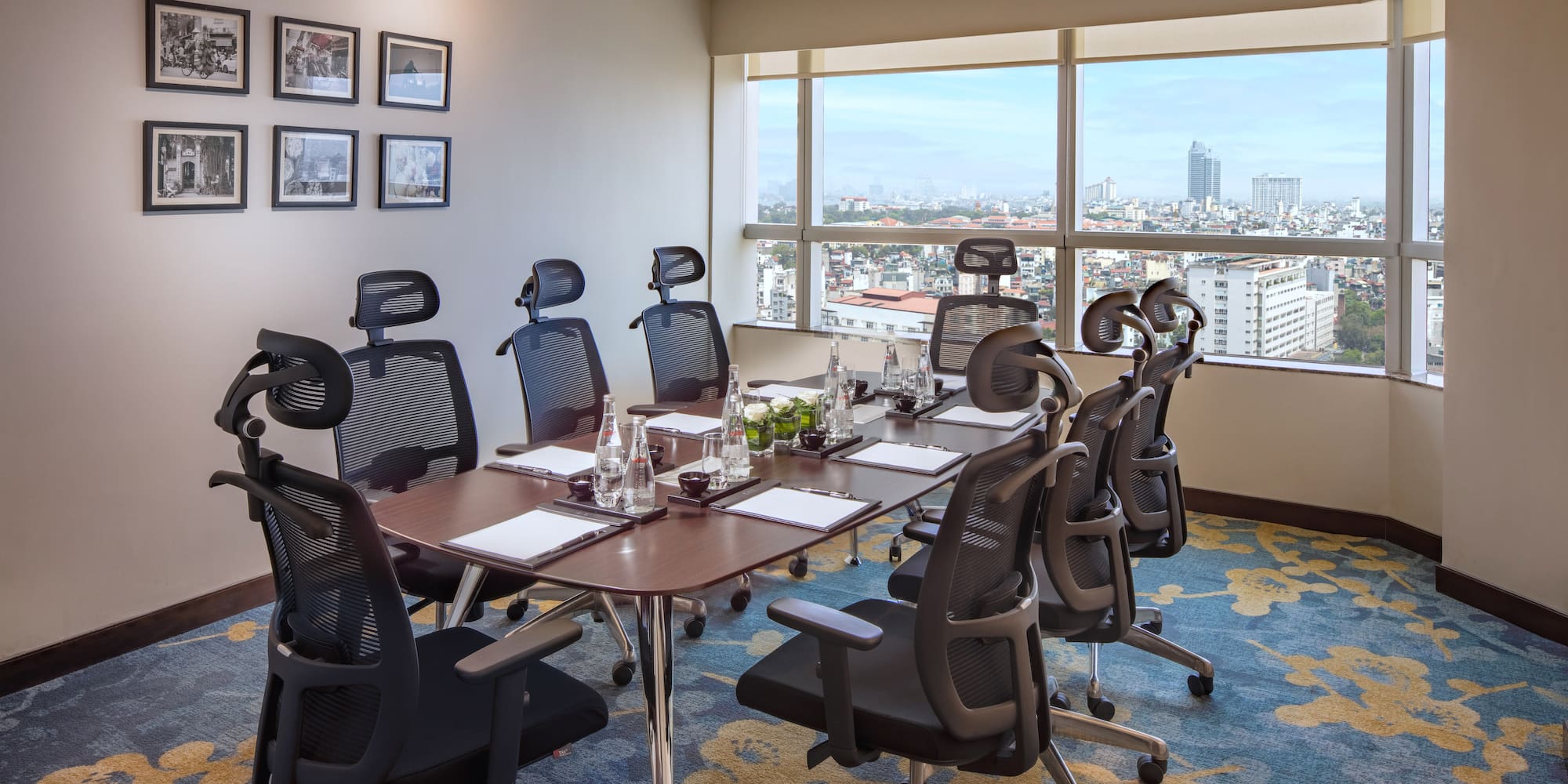 a room with a table and chairs