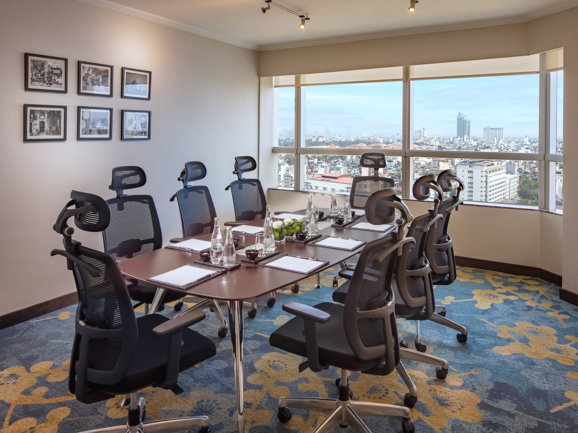 a room with a table and chairs