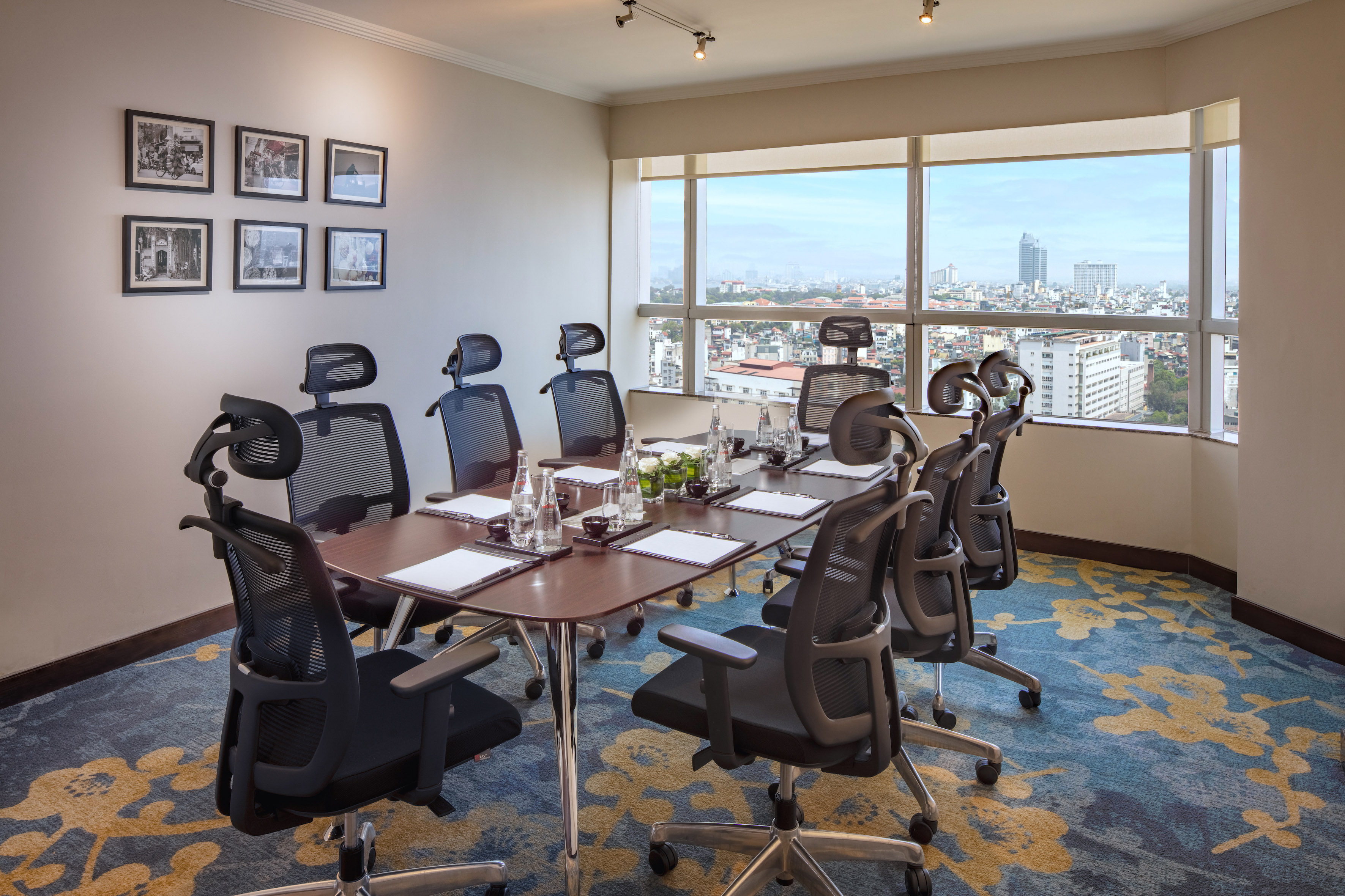 a room with a table and chairs