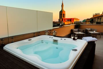 a hot tub on a rooftop