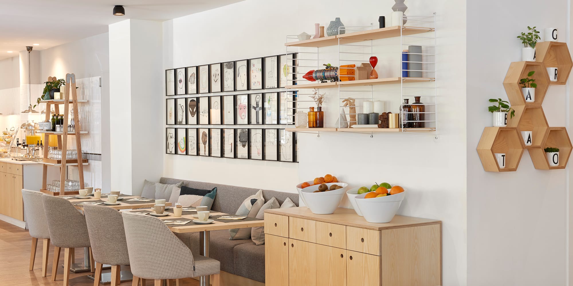 a room with a table and chairs