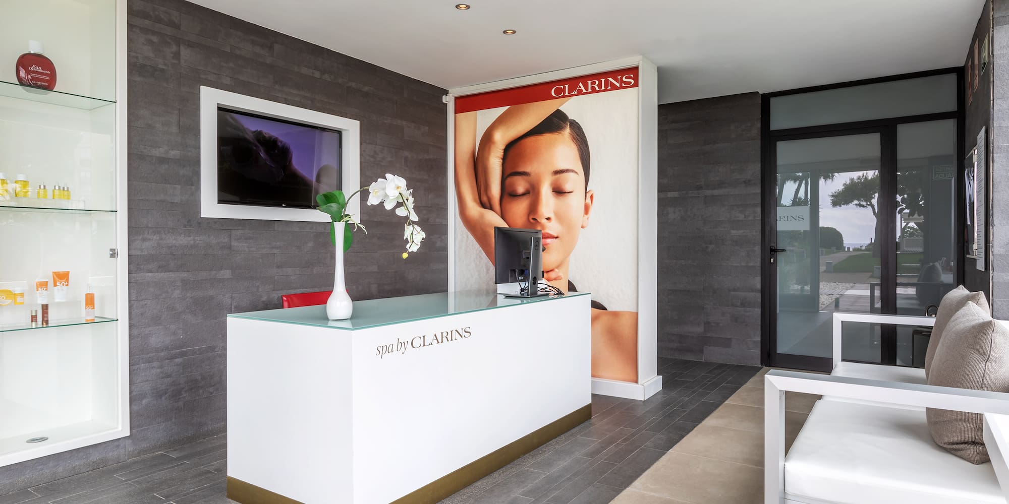 a reception desk in a room
