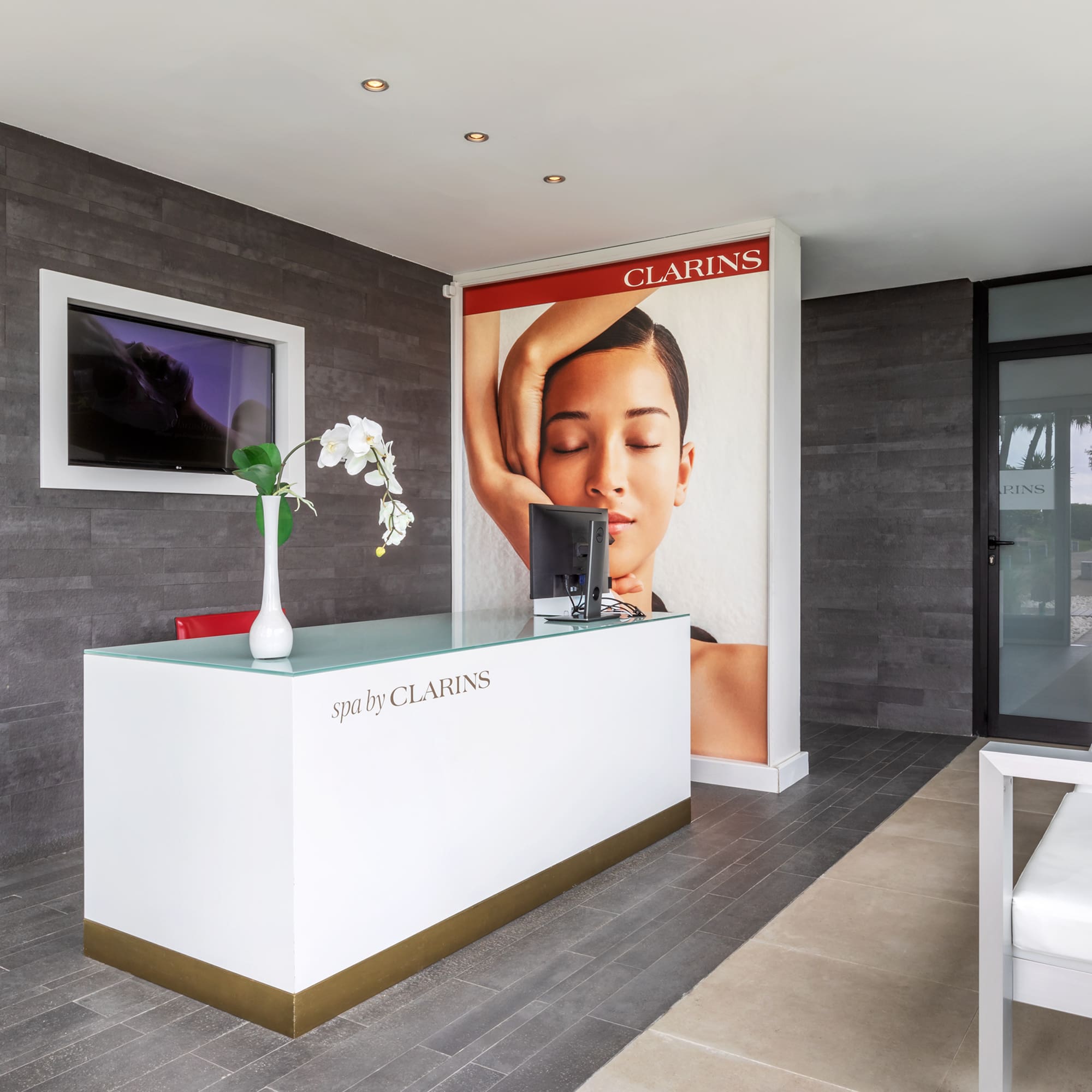 a reception desk in a room