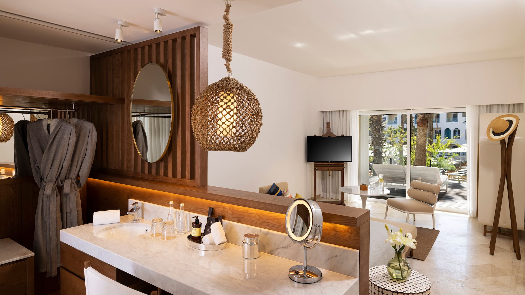 a bathroom with a mirror and a mirror