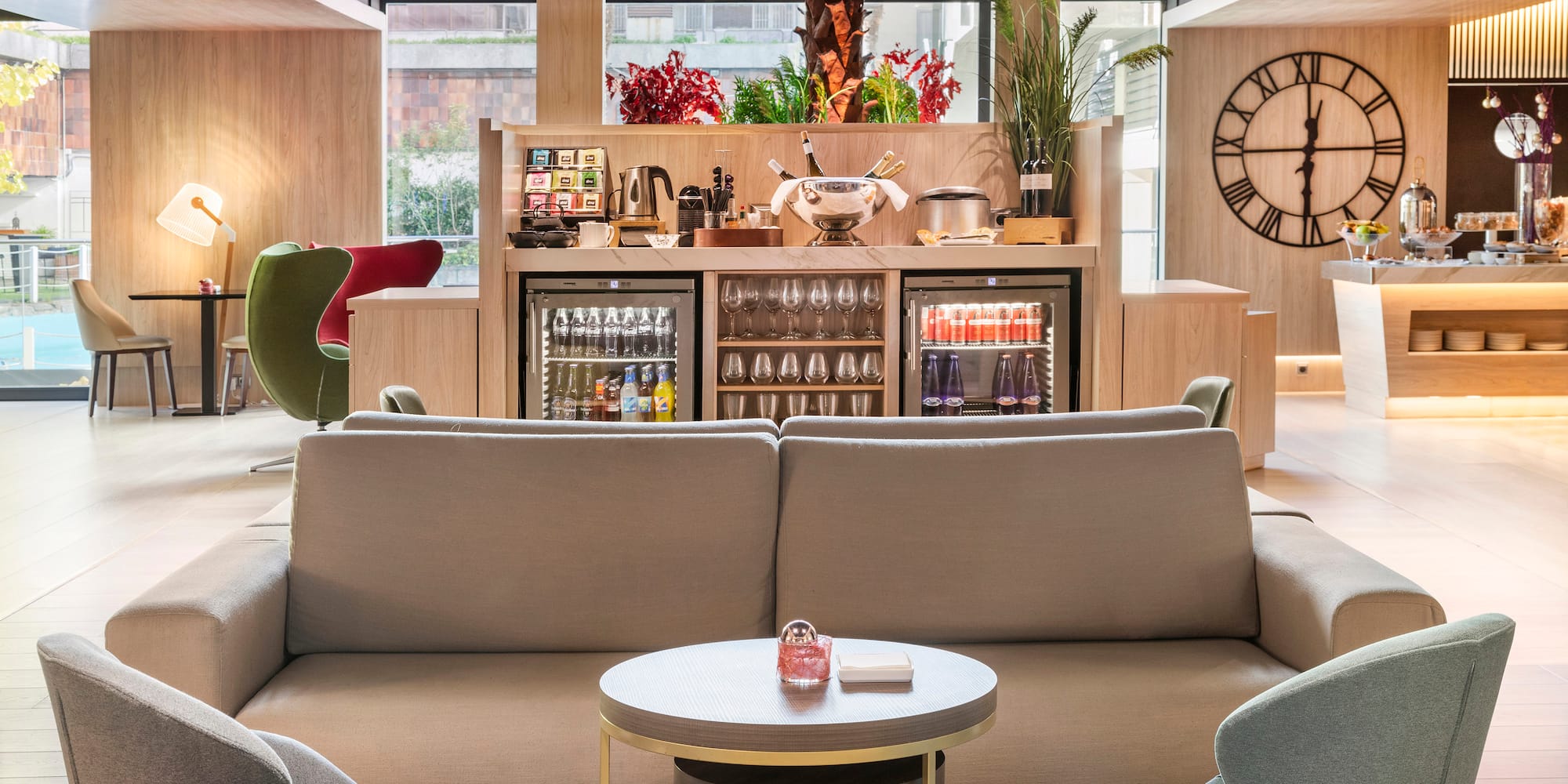 a room with a couch and a coffee table