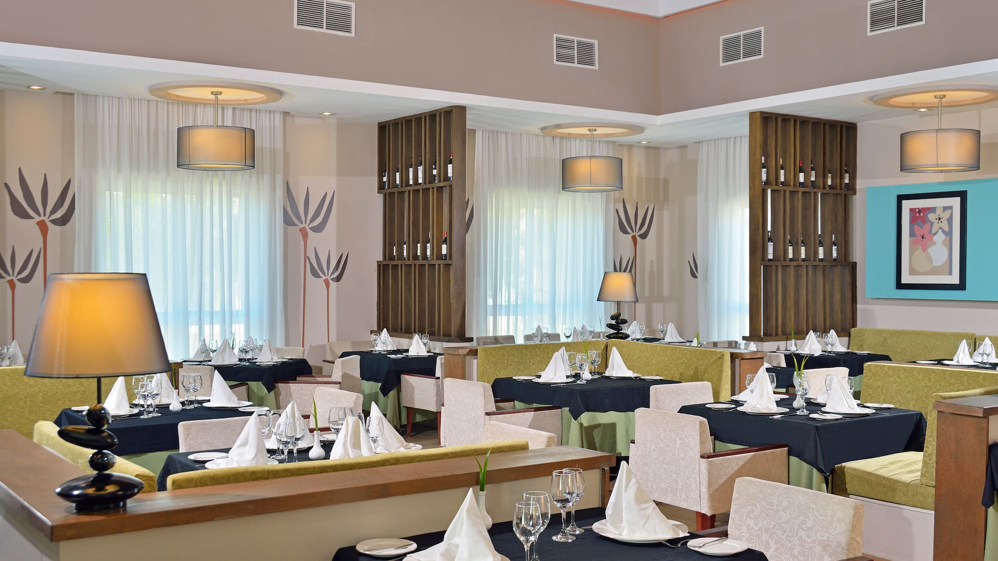 a restaurant with tables and chairs