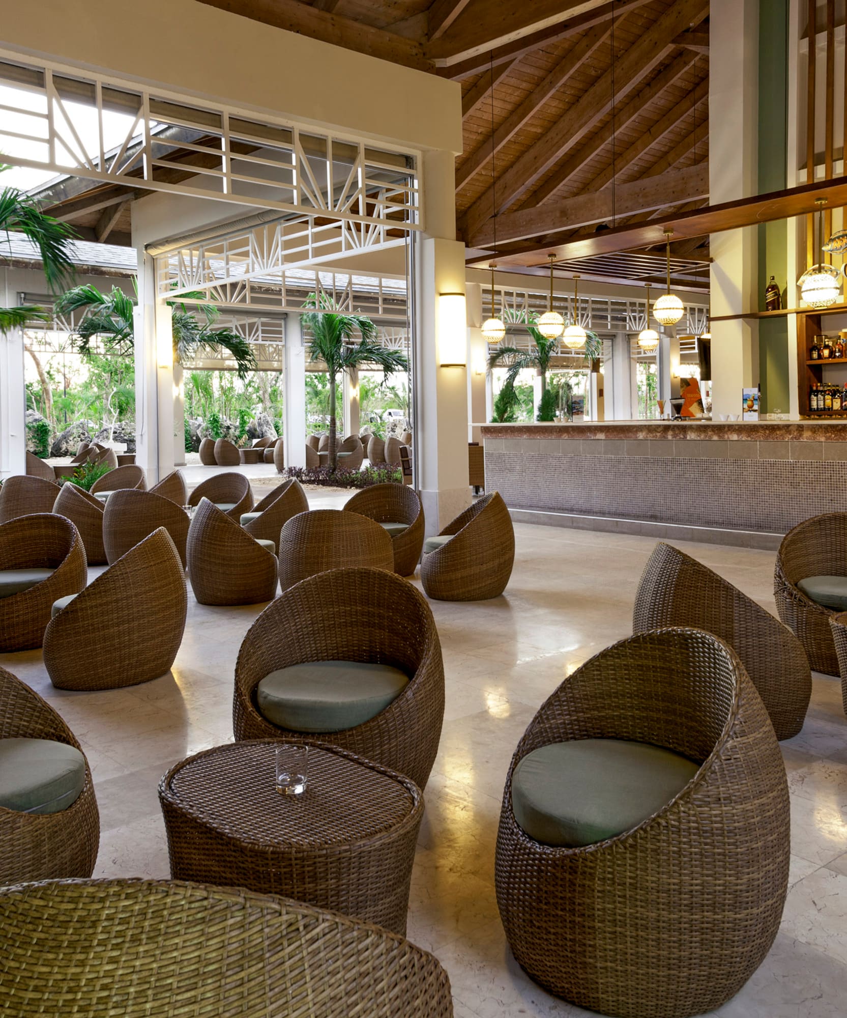 a room with chairs and tables