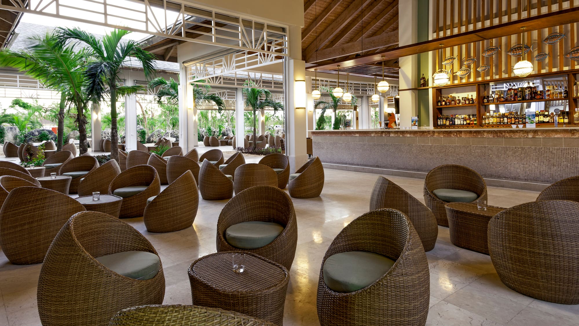 a room with chairs and tables