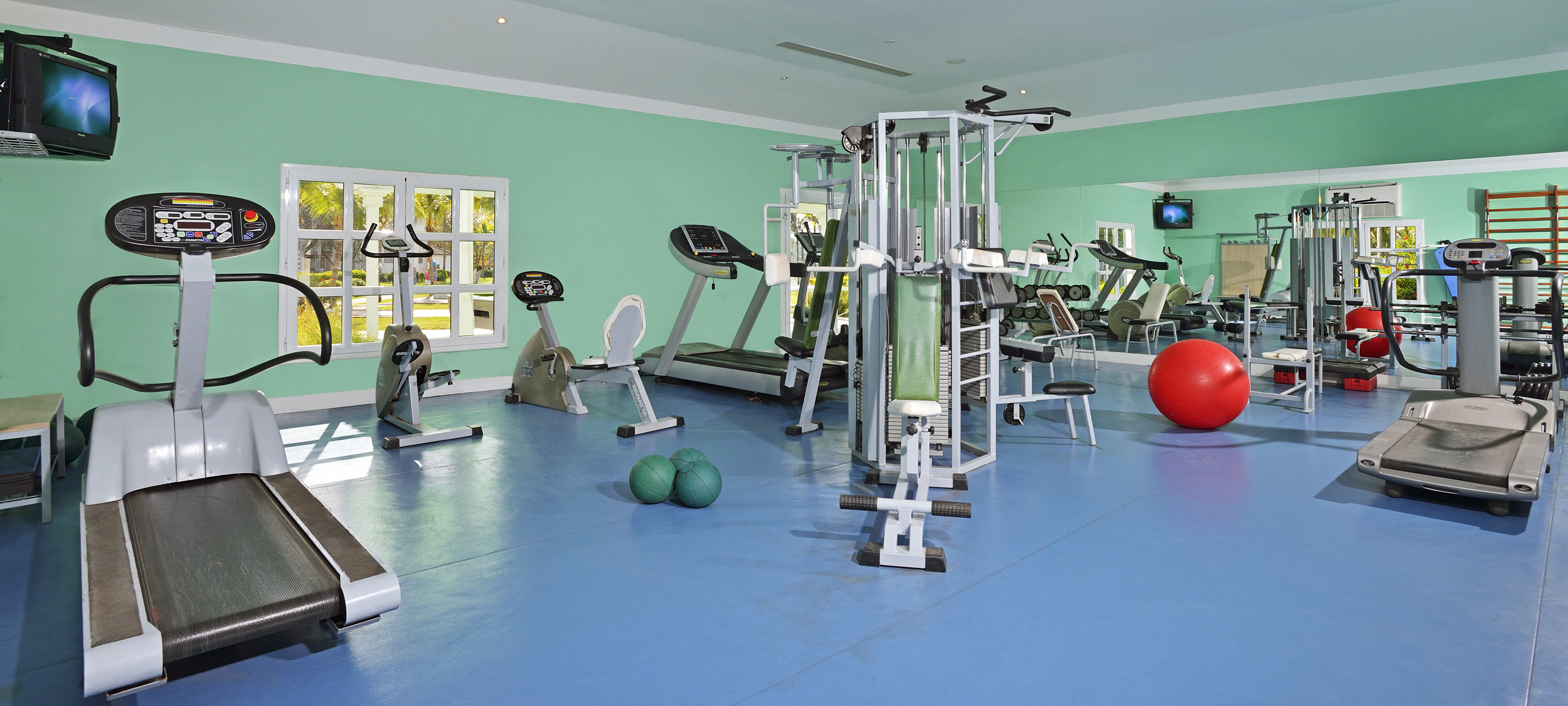 a room with exercise equipment