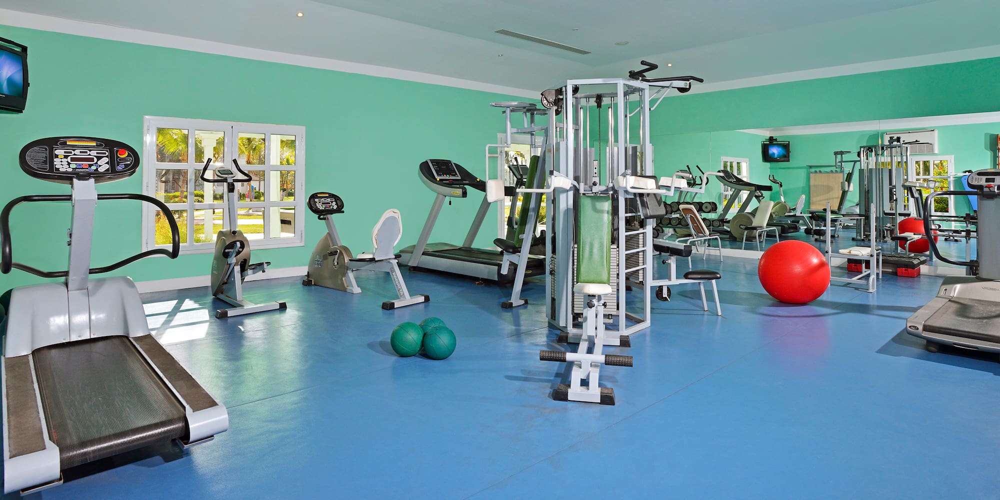a room with exercise equipment