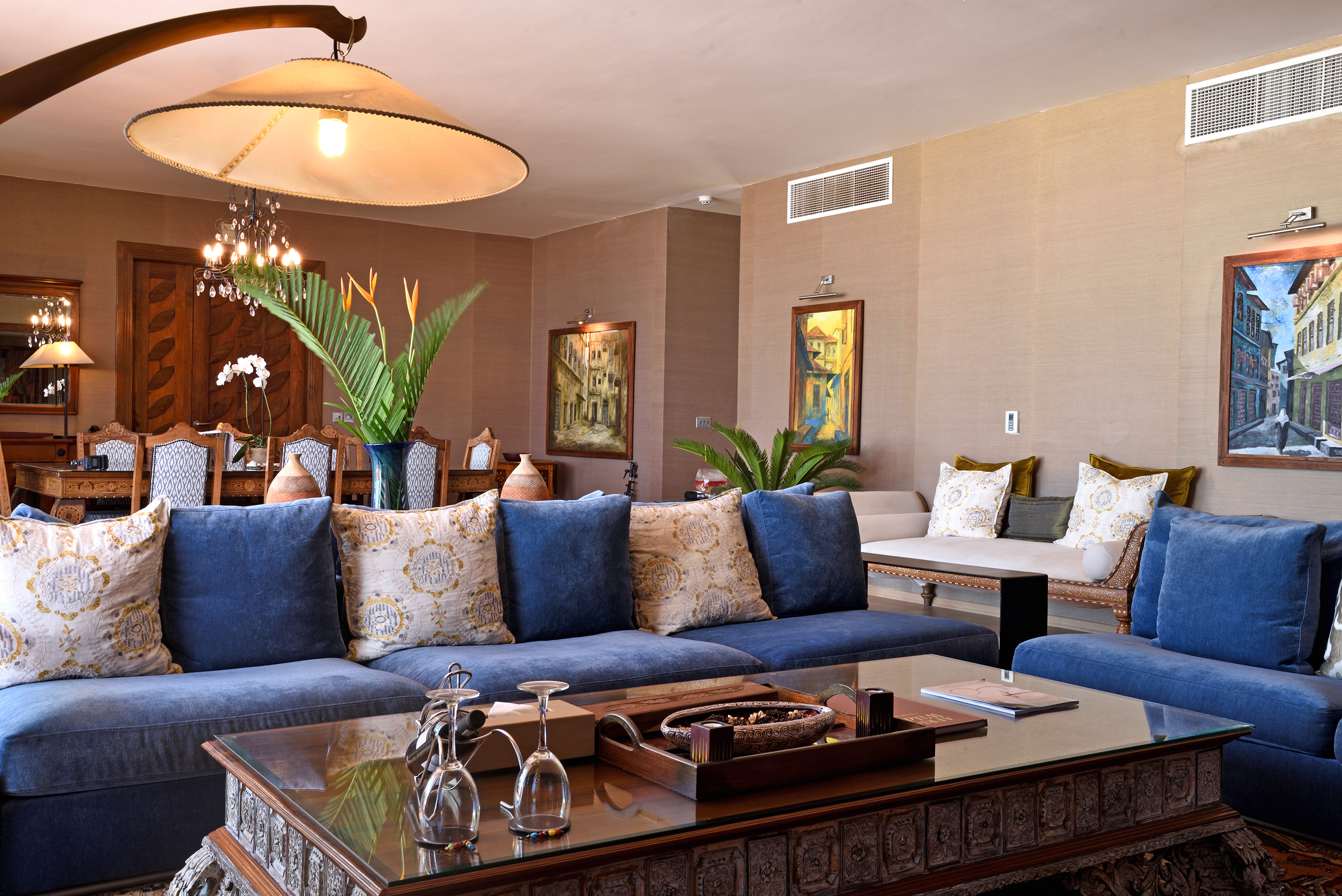 a living room with a couch and a coffee table