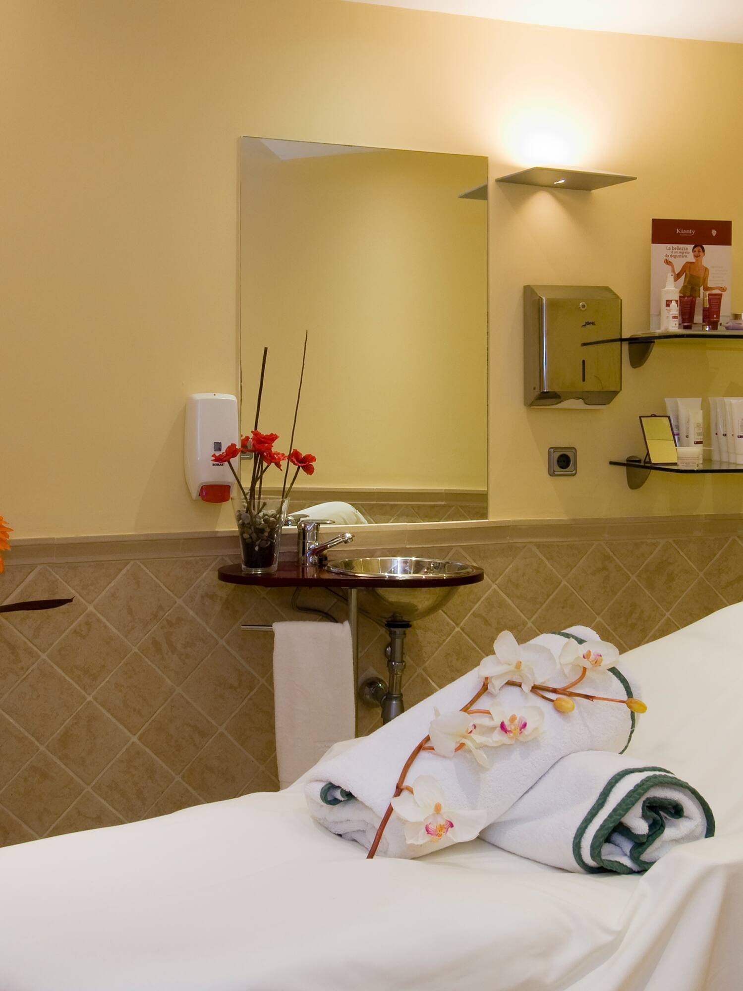 a massage table in a room