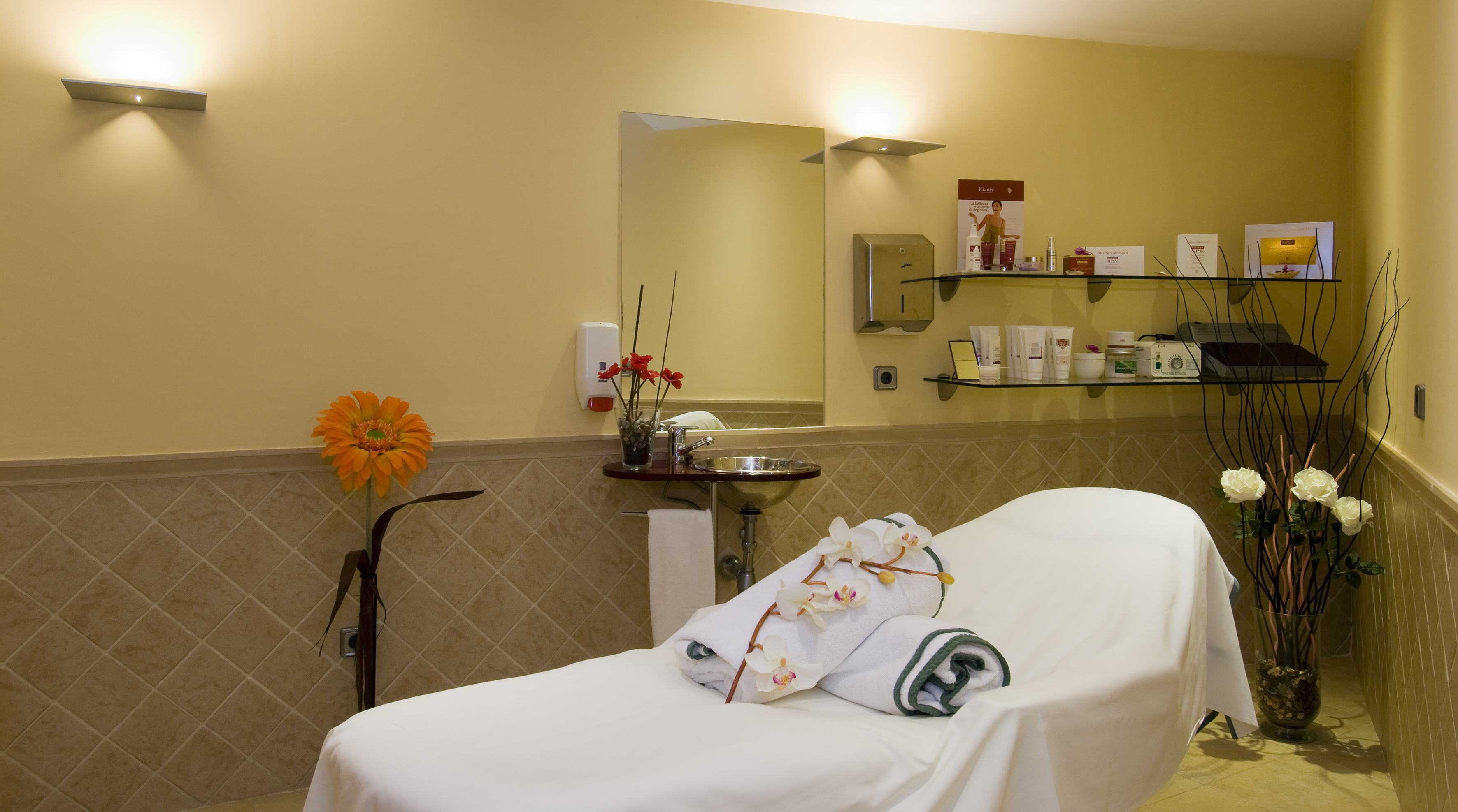 a massage table in a room
