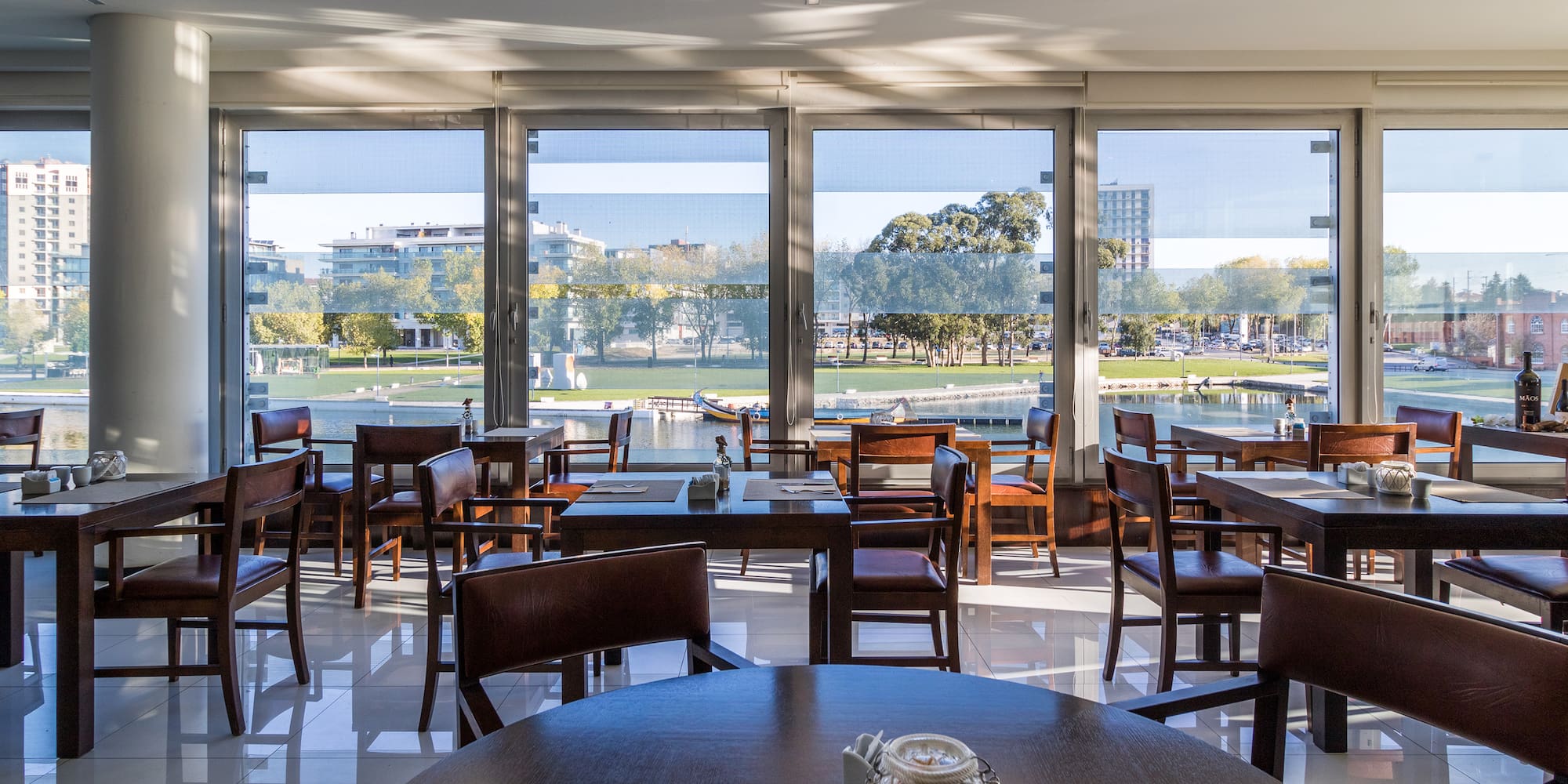 a room with tables and chairs