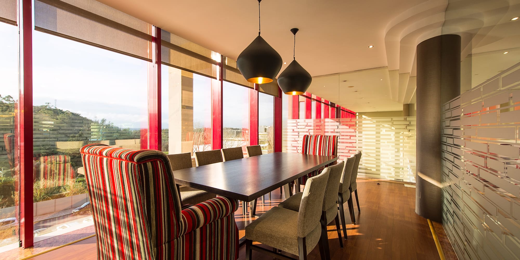 a room with a table and chairs