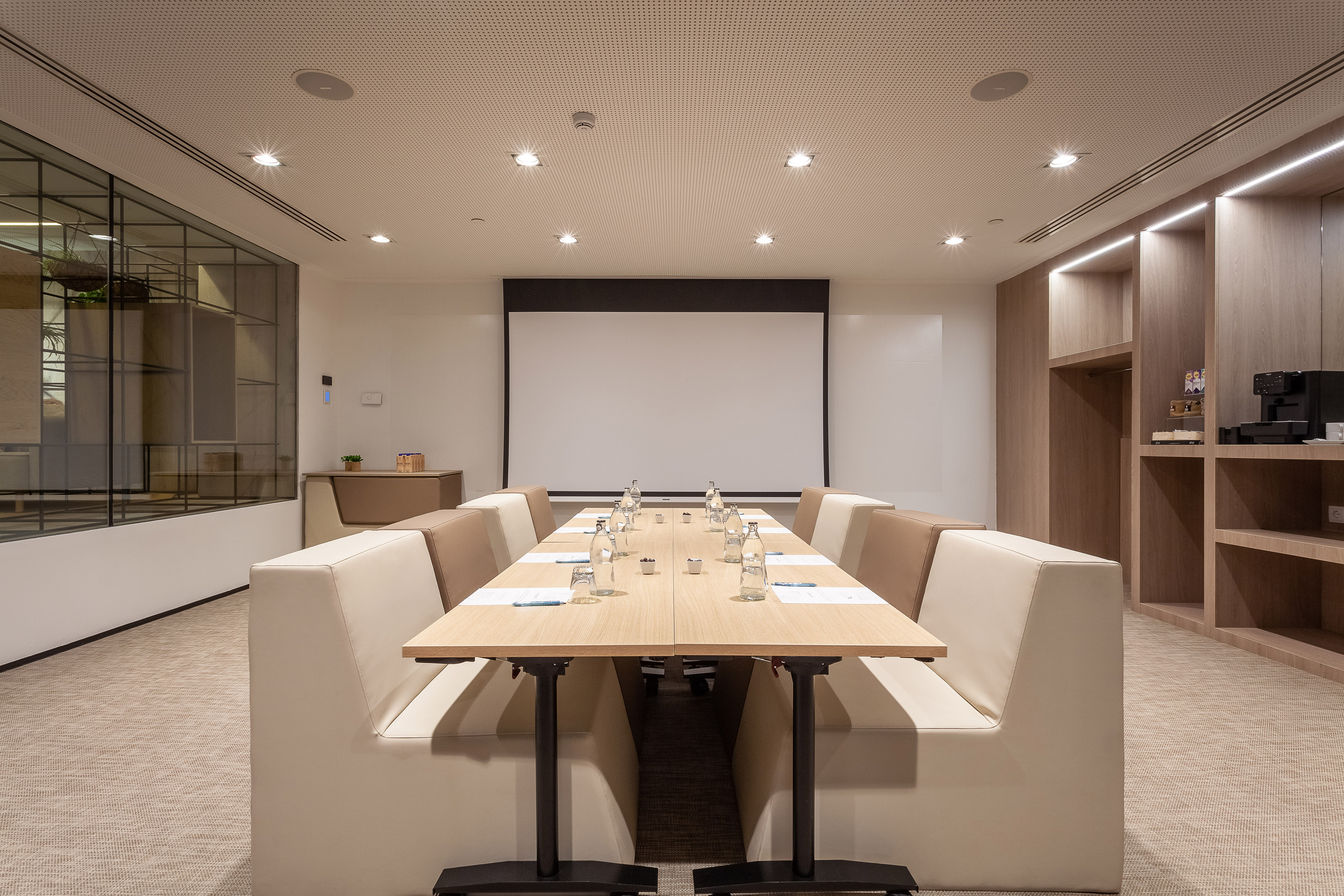 a room with a table and chairs