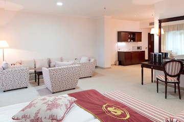 a room with a couch and a table