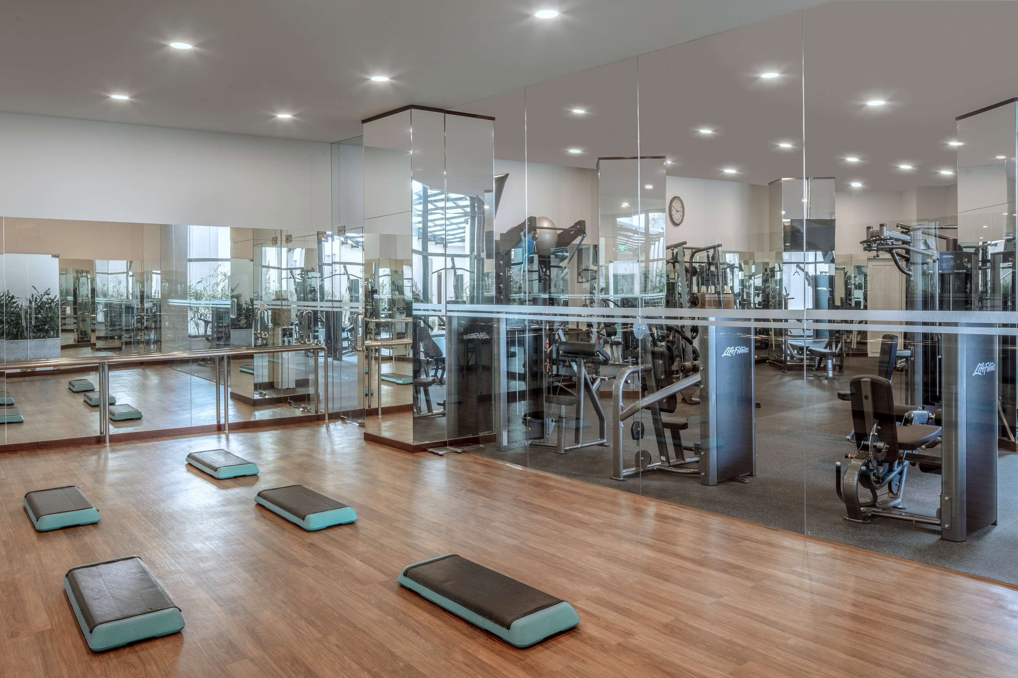 a room with exercise equipment